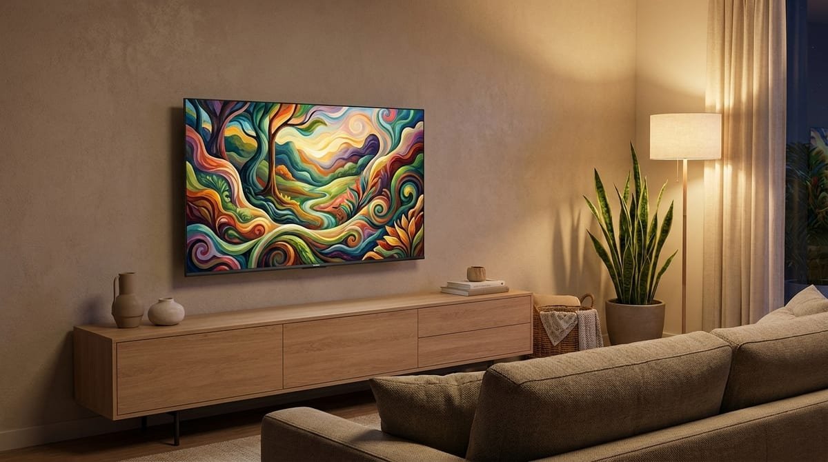 Smart TV Hisense 50A6NV 4K de 50 polegadas instalada em uma sala de estar moderna