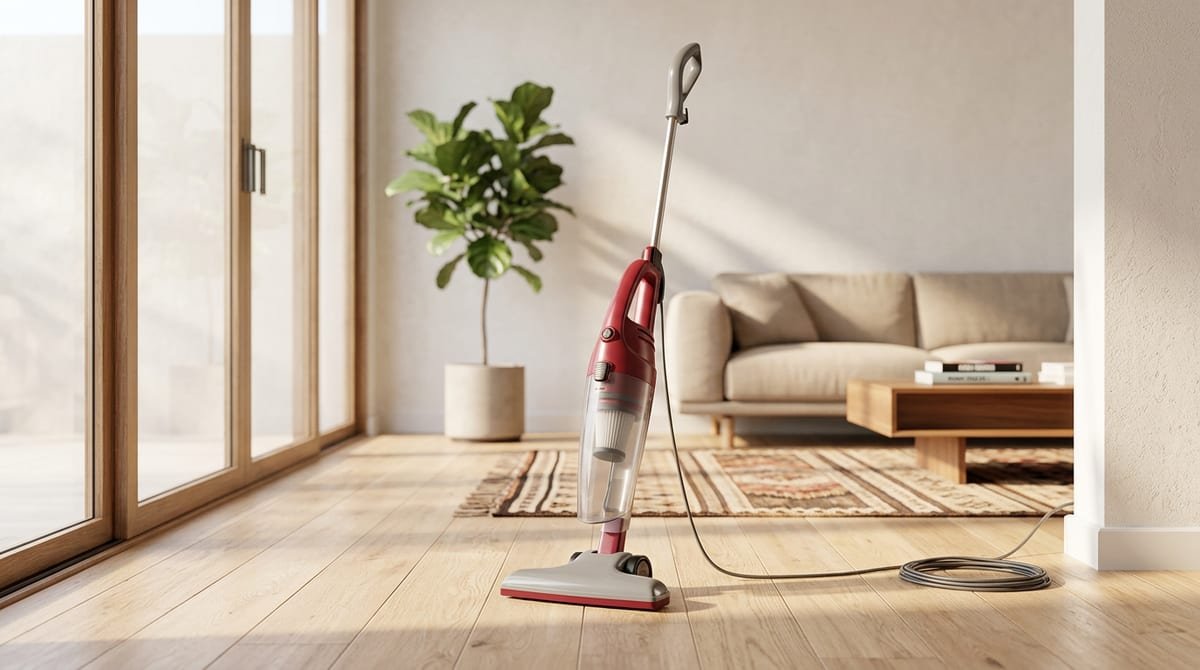 Aspirador de pó vertical Wap High Speed Plus 1350W vermelho e cinza em uma sala de estar
